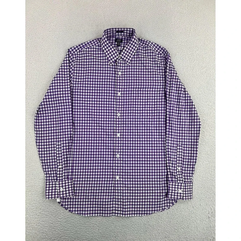 J.Crew Mens Purple Gingham Slim Fit Dress Shirt 15.5 34/35 120s 2-Ply Cotton